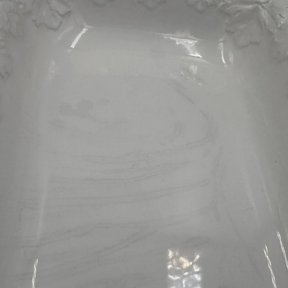White Ceramic Rectangular Serving Dish Grape Leaf Border‎ 14 Inch Italy